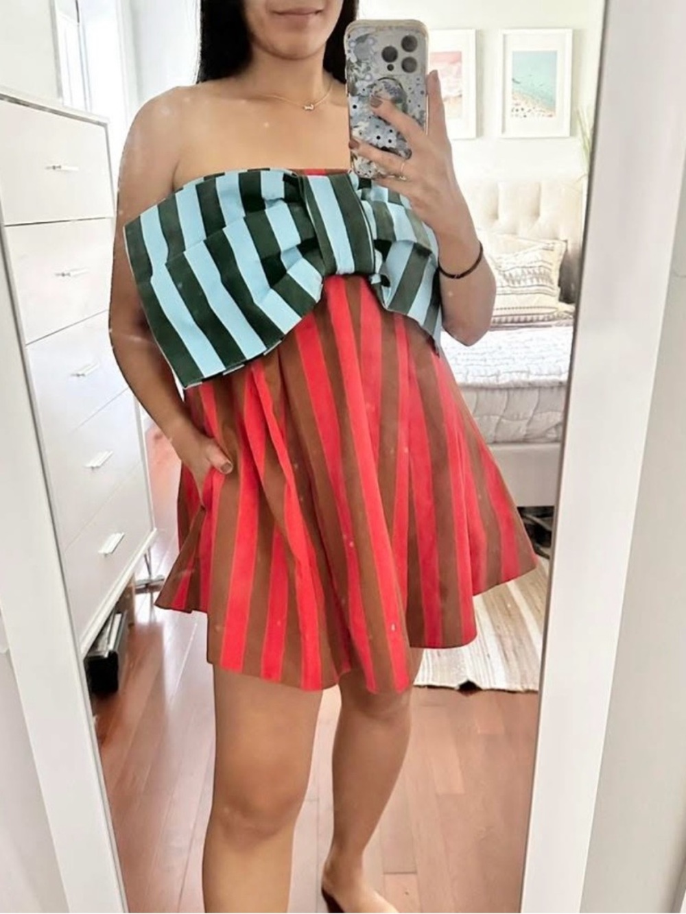 BOYKO Millie Striped Strapless Swing Mini Dress with Bow - Picture 5 of 9